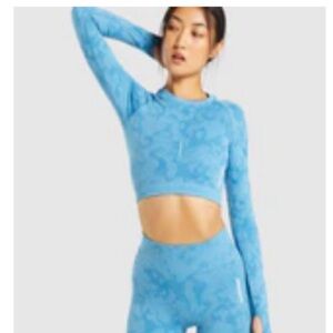 Gymshark adapt camo seamless long sleeve crop top - blue